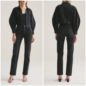 AGOLDE Lana Straight Jeans Haywire High Rise Button Fly Washed Black 100% Cotton